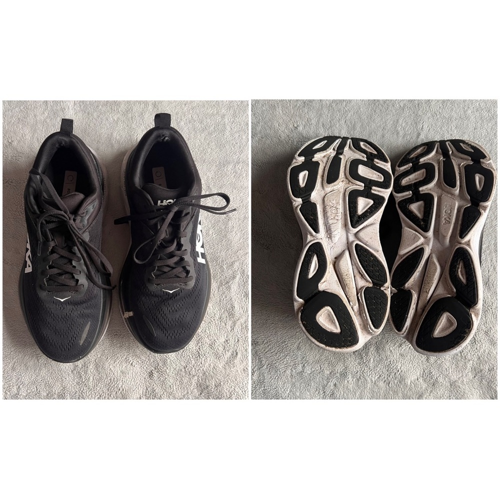 Hoka One One Bondi 8 Women's Wide Cushioned Running Shoe Sneaker Black White 8.5 - Picture 3 of 17